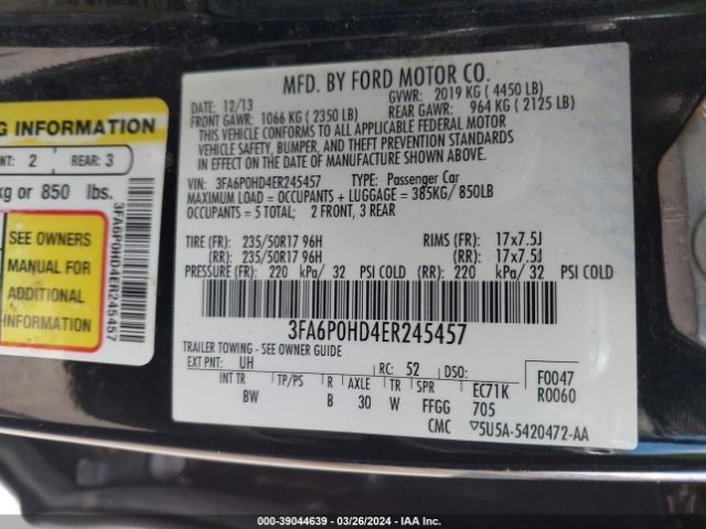 Photo 8 VIN: 3FA6P0HD4ER245457 - FORD FUSION 