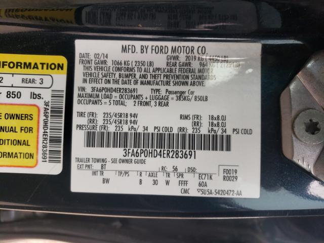 Photo 9 VIN: 3FA6P0HD4ER283691 - FORD FUSION SE 