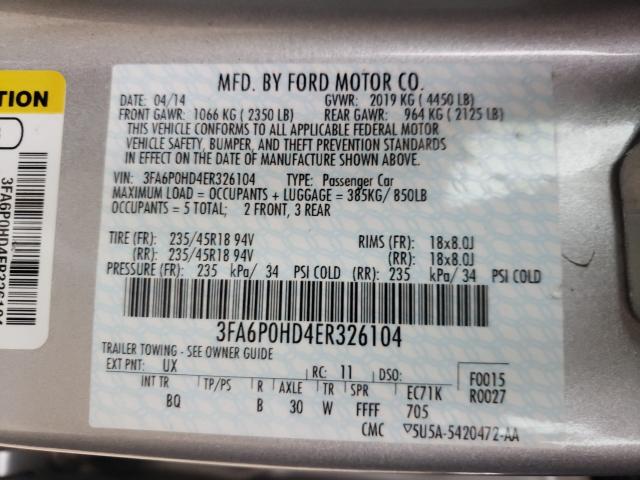 Photo 9 VIN: 3FA6P0HD4ER326104 - FORD FUSION SE 