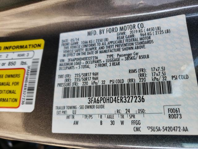 Photo 9 VIN: 3FA6P0HD4ER327236 - FORD FUSION SE 