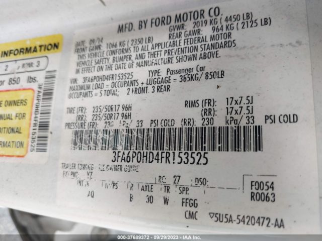 Photo 8 VIN: 3FA6P0HD4FR153525 - FORD FUSION 