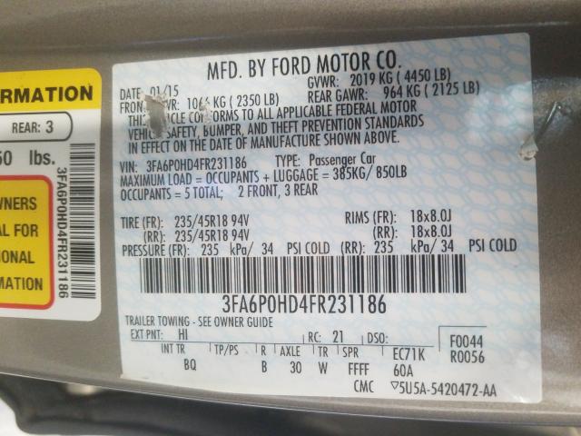 Photo 9 VIN: 3FA6P0HD4FR231186 - FORD FUSION SE 