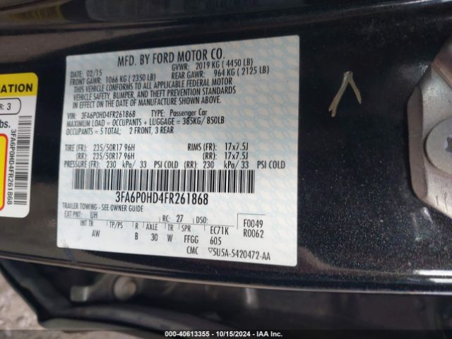 Photo 8 VIN: 3FA6P0HD4FR261868 - FORD FUSION 