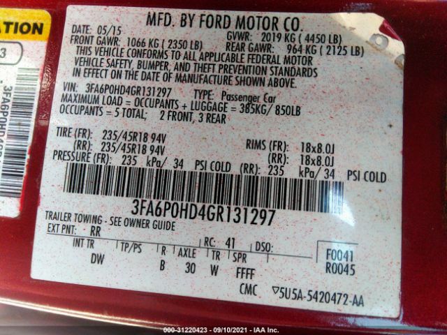 Photo 8 VIN: 3FA6P0HD4GR131297 - FORD FUSION 