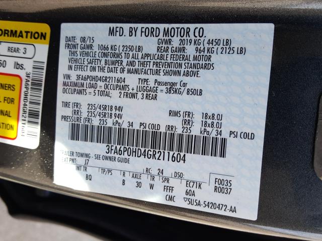 Photo 9 VIN: 3FA6P0HD4GR211604 - FORD FUSION SE 