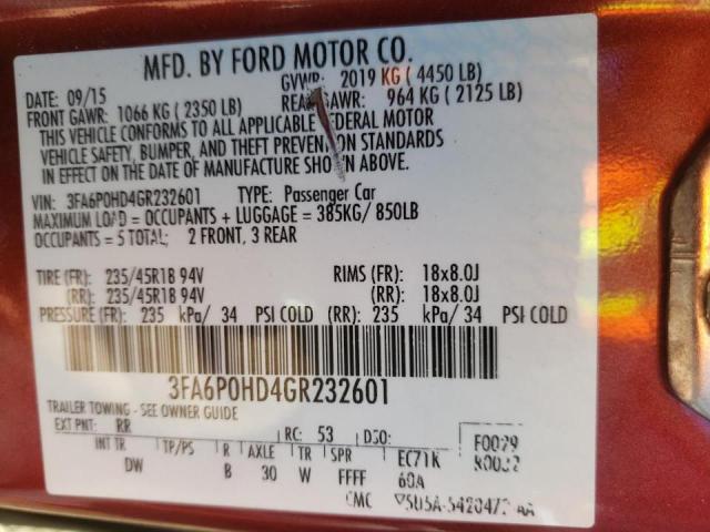 Photo 9 VIN: 3FA6P0HD4GR232601 - FORD FUSION SE 