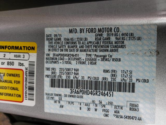 Photo 9 VIN: 3FA6P0HD4GR246451 - FORD FUSION SE 