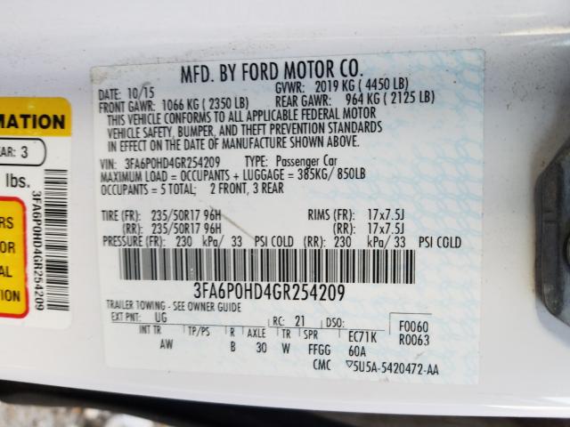 Photo 9 VIN: 3FA6P0HD4GR254209 - FORD FUSION SE 