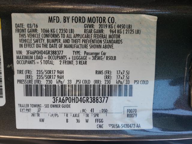 Photo 9 VIN: 3FA6P0HD4GR388377 - FORD FUSION SE 