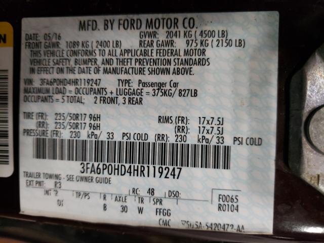 Photo 9 VIN: 3FA6P0HD4HR119247 - FORD FUSION SE 