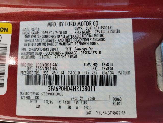 Photo 12 VIN: 3FA6P0HD4HR138011 - FORD FUSION SE 