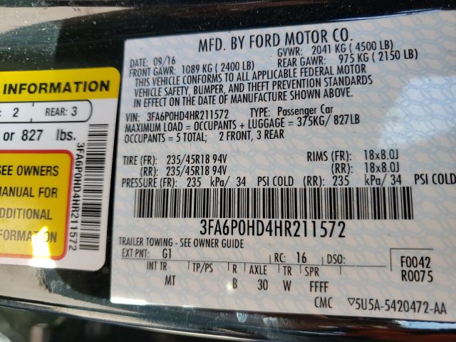 Photo 9 VIN: 3FA6P0HD4HR211572 - FORD FUSION SE 