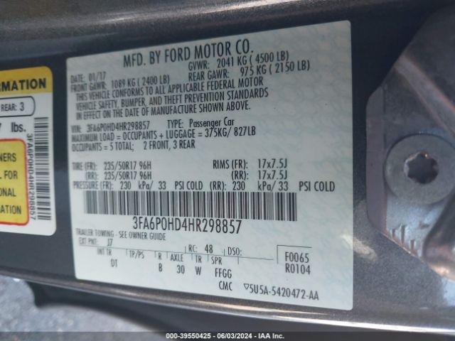 Photo 8 VIN: 3FA6P0HD4HR298857 - FORD FUSION 