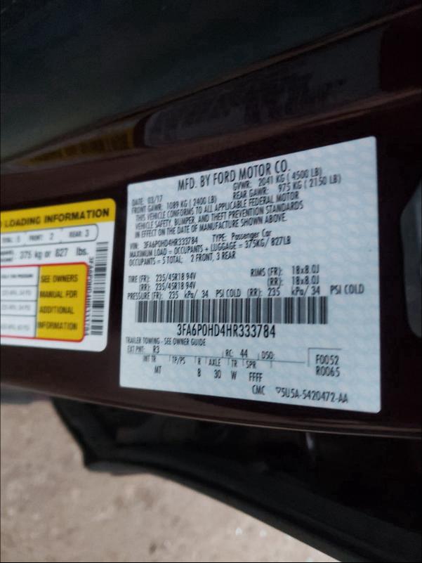 Photo 9 VIN: 3FA6P0HD4HR333784 - FORD FUSION SE 