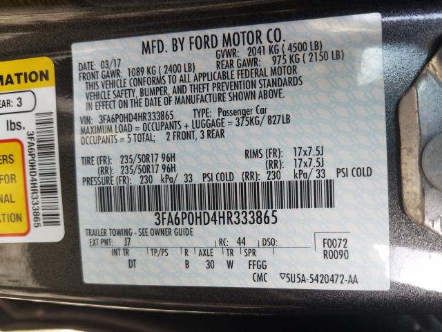 Photo 9 VIN: 3FA6P0HD4HR333865 - FORD FUSION SE 