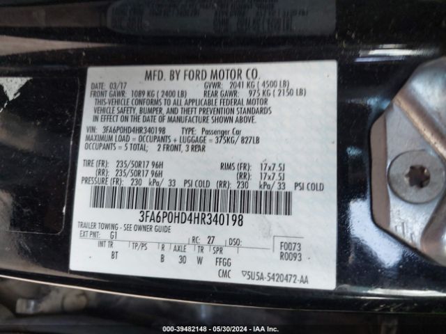 Photo 8 VIN: 3FA6P0HD4HR340198 - FORD FUSION 