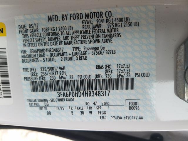 Photo 9 VIN: 3FA6P0HD4HR348317 - FORD FUSION SE 