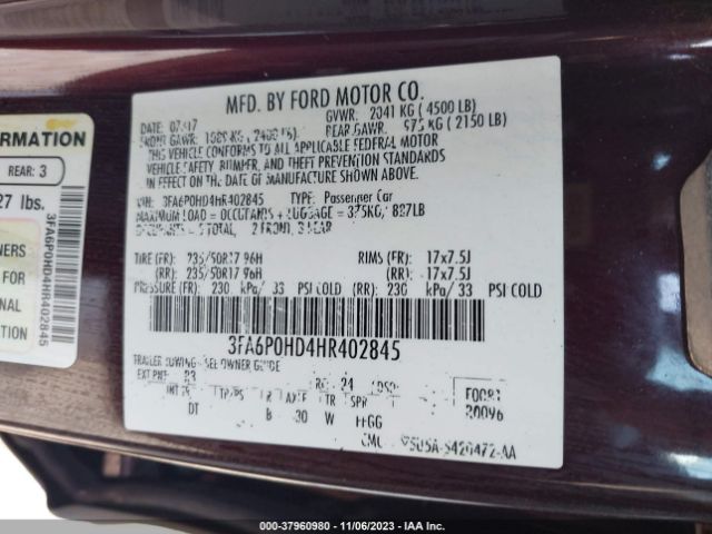 Photo 8 VIN: 3FA6P0HD4HR402845 - FORD FUSION 