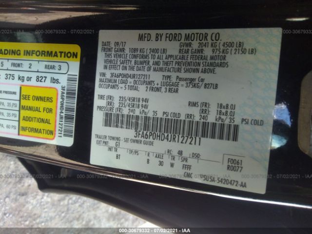 Photo 8 VIN: 3FA6P0HD4JR127211 - FORD FUSION 