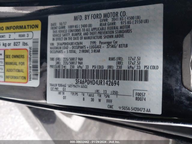 Photo 8 VIN: 3FA6P0HD4JR142694 - FORD FUSION 