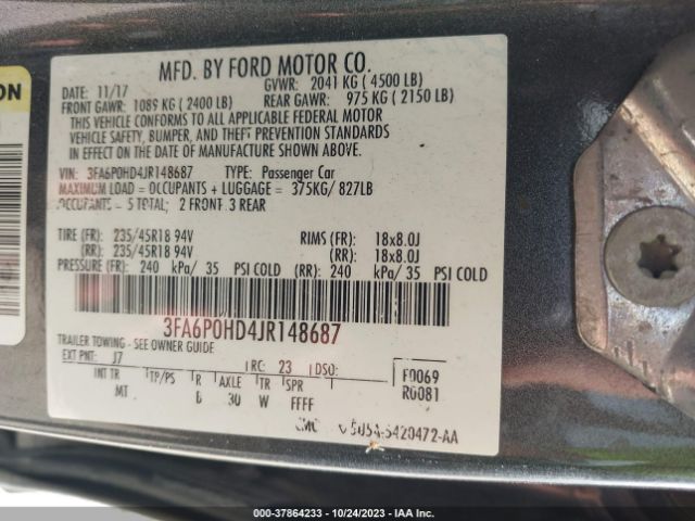 Photo 8 VIN: 3FA6P0HD4JR148687 - FORD FUSION 