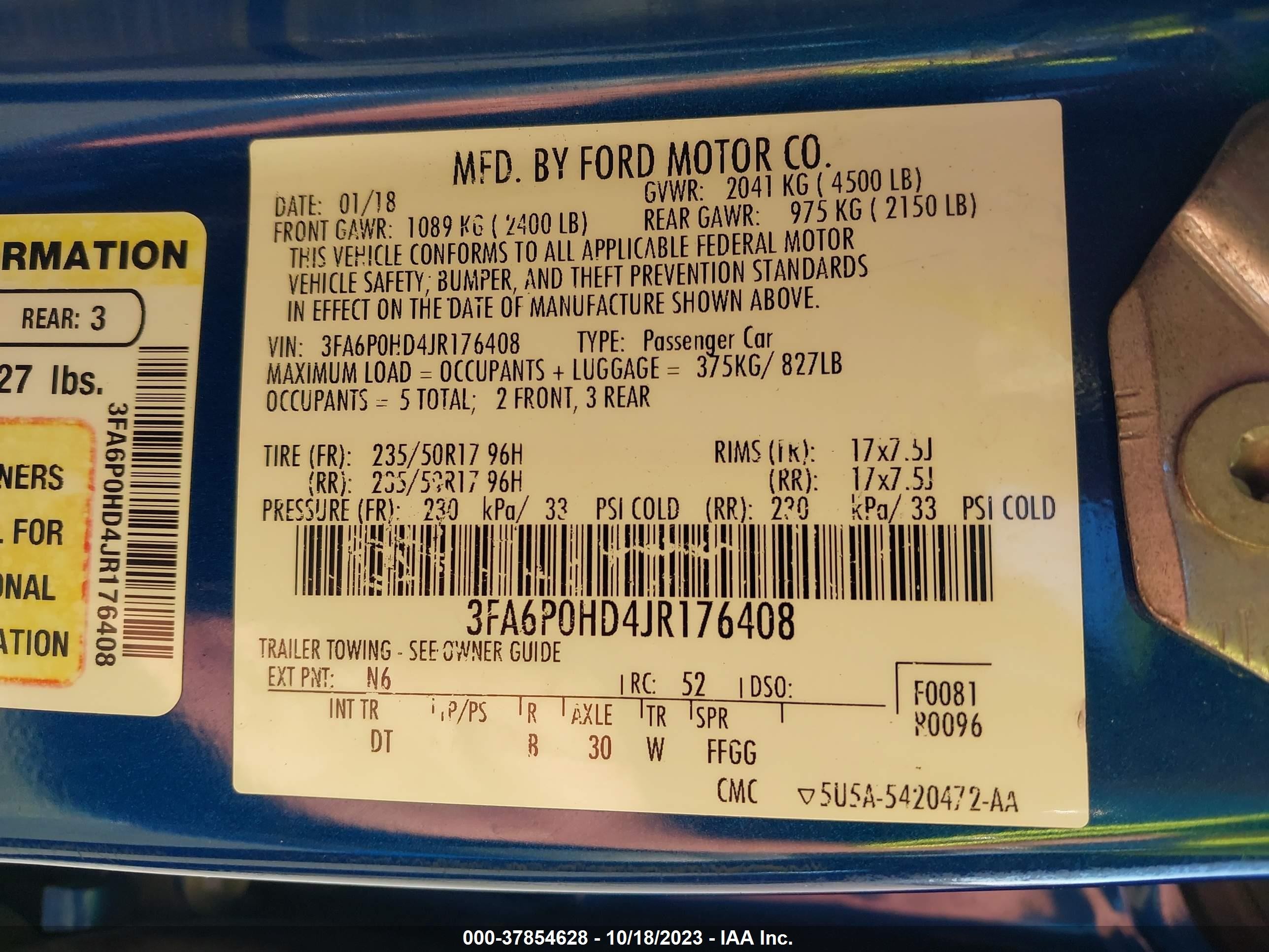 Photo 8 VIN: 3FA6P0HD4JR176408 - FORD FUSION 