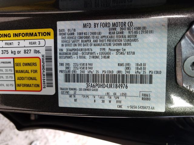 Photo 9 VIN: 3FA6P0HD4JR184976 - FORD FUSION SE 