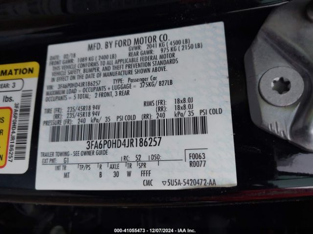 Photo 8 VIN: 3FA6P0HD4JR186257 - FORD FUSION 