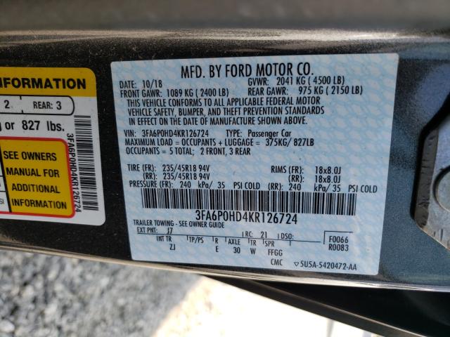 Photo 9 VIN: 3FA6P0HD4KR126724 - FORD FUSION SE 