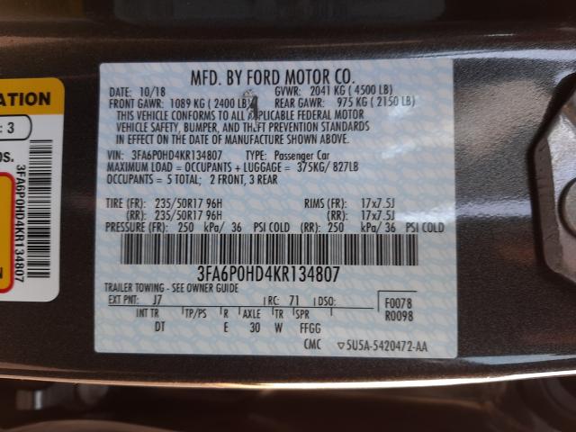 Photo 9 VIN: 3FA6P0HD4KR134807 - FORD FUSION SE 