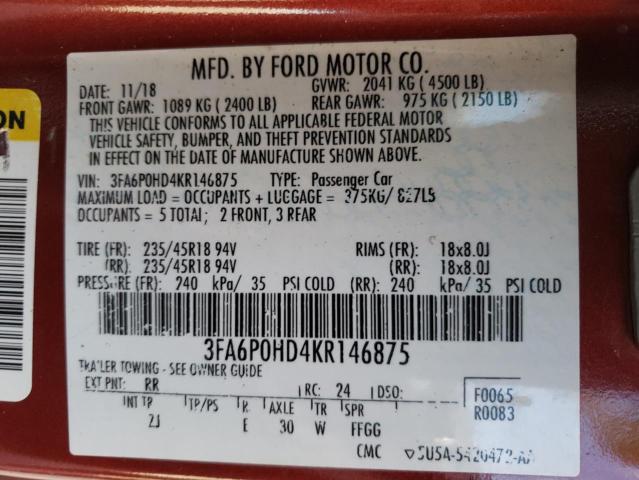 Photo 9 VIN: 3FA6P0HD4KR146875 - FORD FUSION SE 