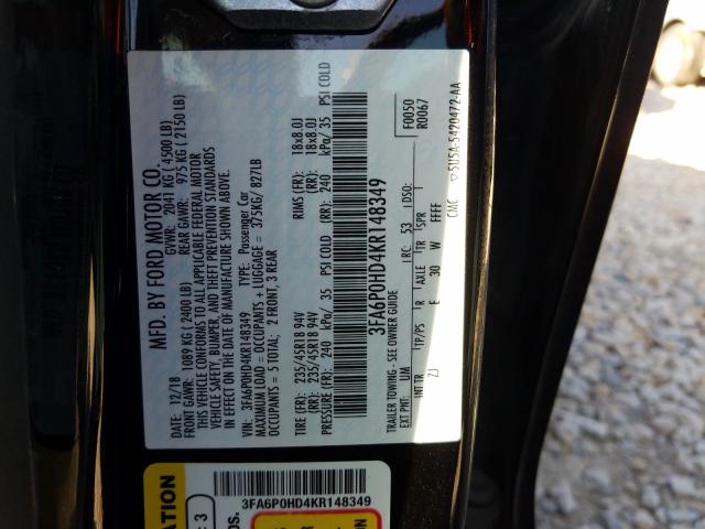 Photo 9 VIN: 3FA6P0HD4KR148349 - FORD FUSION SE 