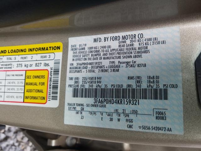 Photo 9 VIN: 3FA6P0HD4KR159321 - FORD FUSION SE 