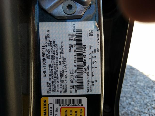 Photo 9 VIN: 3FA6P0HD4KR166401 - FORD FUSION SE 