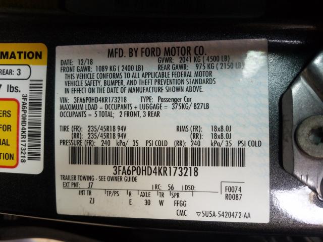 Photo 9 VIN: 3FA6P0HD4KR173218 - FORD FUSION SE 