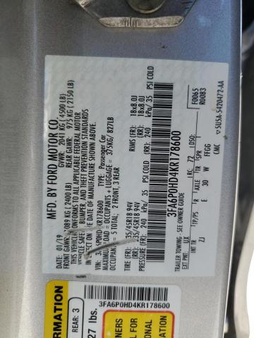 Photo 12 VIN: 3FA6P0HD4KR178600 - FORD FUSION SE 