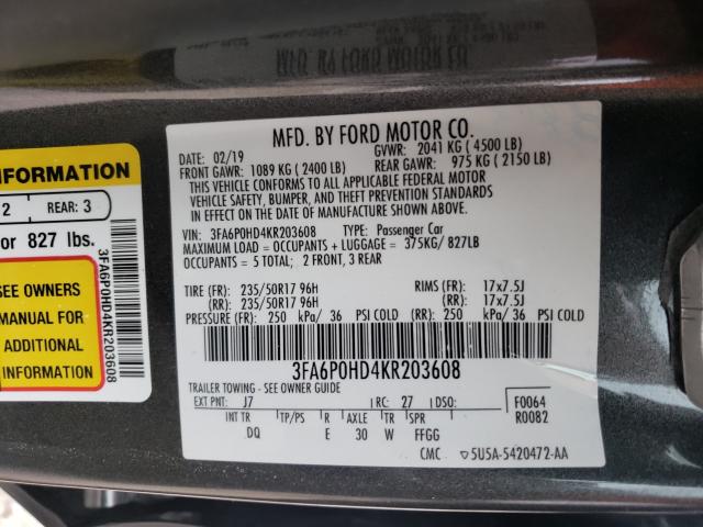 Photo 9 VIN: 3FA6P0HD4KR203608 - FORD FUSION SE 