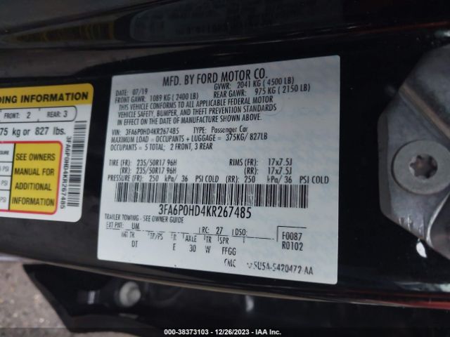 Photo 8 VIN: 3FA6P0HD4KR267485 - FORD FUSION 