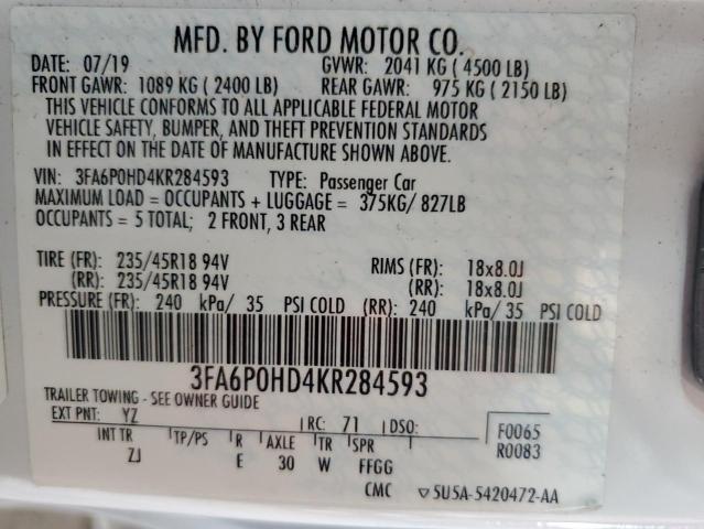 Photo 11 VIN: 3FA6P0HD4KR284593 - FORD FUSION SE 