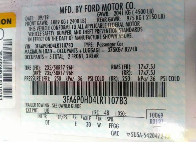 Photo 8 VIN: 3FA6P0HD4LR110783 - FORD FUSION 