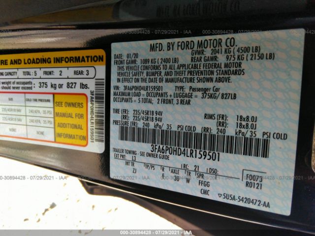 Photo 8 VIN: 3FA6P0HD4LR159501 - FORD FUSION 