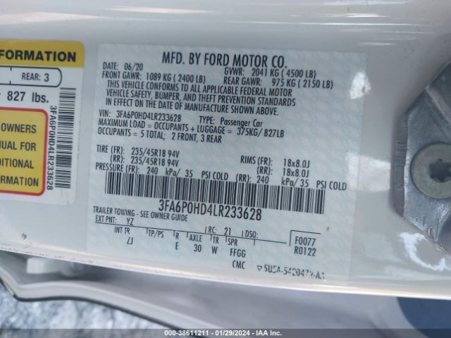 Photo 8 VIN: 3FA6P0HD4LR233628 - FORD FUSION 