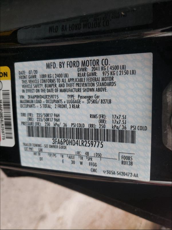 Photo 9 VIN: 3FA6P0HD4LR259775 - FORD FUSION SE 