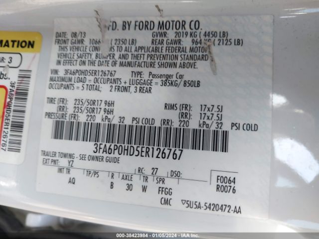 Photo 8 VIN: 3FA6P0HD5ER126767 - FORD FUSION 