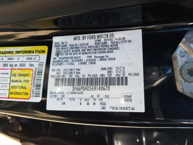 Photo 9 VIN: 3FA6P0HD5ER140670 - FORD FUSION SE 