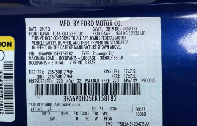 Photo 9 VIN: 3FA6P0HD5ER158182 - FORD FUSION SE 