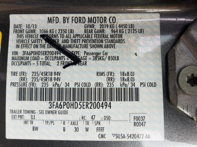 Photo 9 VIN: 3FA6P0HD5ER200494 - FORD FUSION SE 