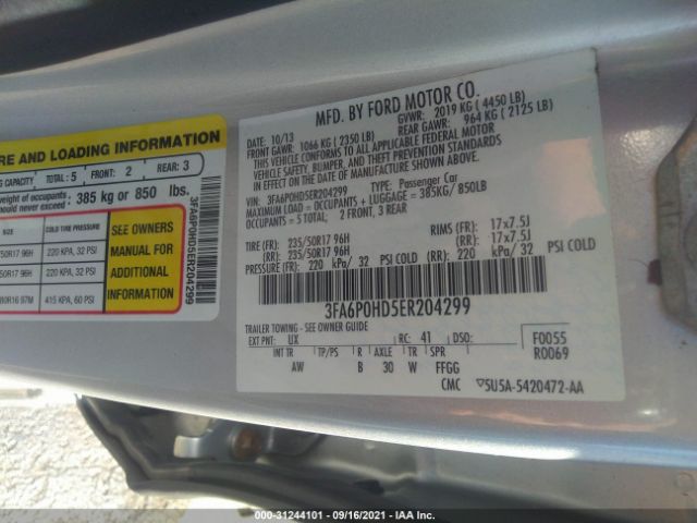 Photo 8 VIN: 3FA6P0HD5ER204299 - FORD FUSION 