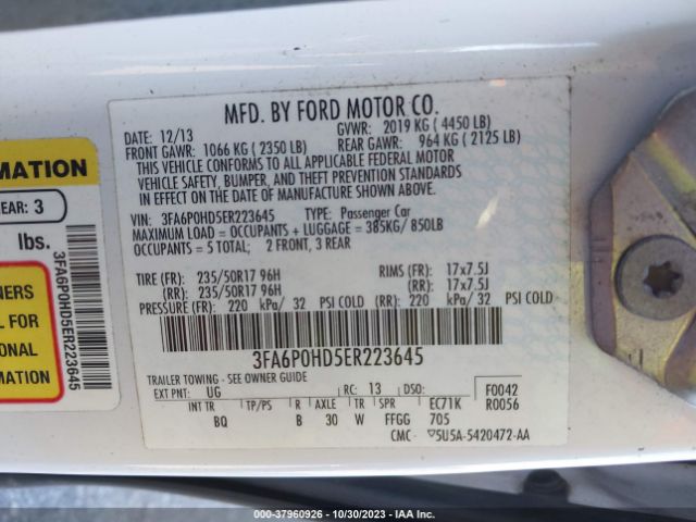 Photo 8 VIN: 3FA6P0HD5ER223645 - FORD FUSION 