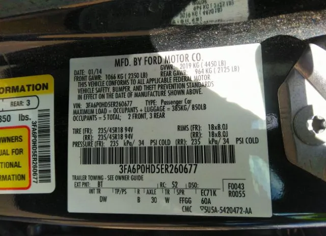 Photo 8 VIN: 3FA6P0HD5ER260677 - FORD FUSION 